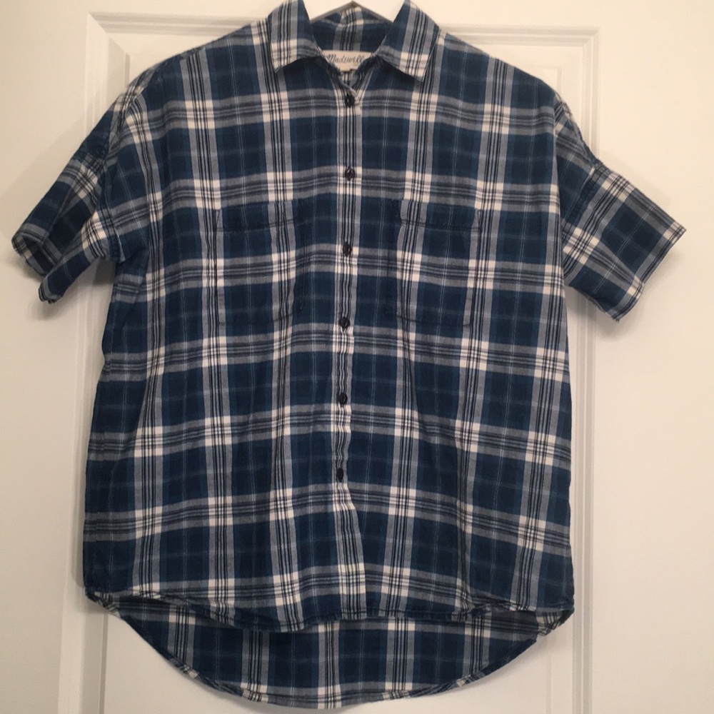Madewell Blue and White Plaid Button-Down Shirt